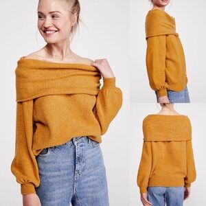Free People “Echo Beach Pullover” Sweater Size Large Mustard Gold